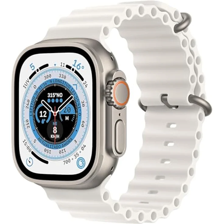 Apple Watch Ultra (GPS + Cellular, 49 mm) Titangehäuse mit weißem Ocean-Armband