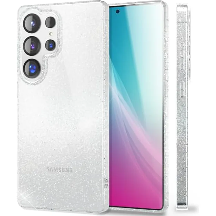 Nalia Dazzlin Clear Glitter Diamond Cover, transparente Silikon Hülle mit glitzernden Partikeln für Samsung Galaxy S25 Ultra, stoßfest und kratzbeständig