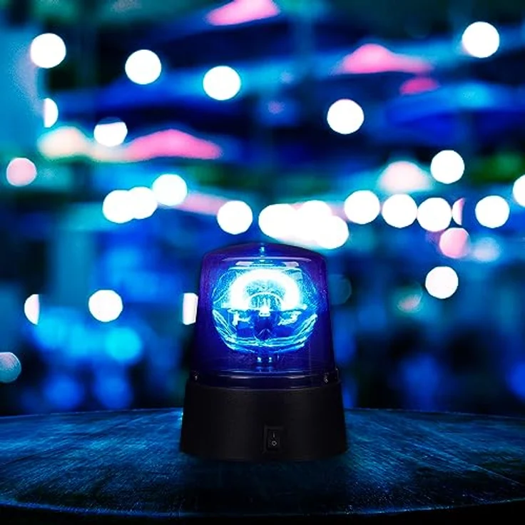Relaxdays LED Blaulicht, 2er Set, Rundumleuchte mit drehendem Reflektor, Partylicht, Geburtstag, batteriebetrieben, blau, Kunststoff – Bild 3