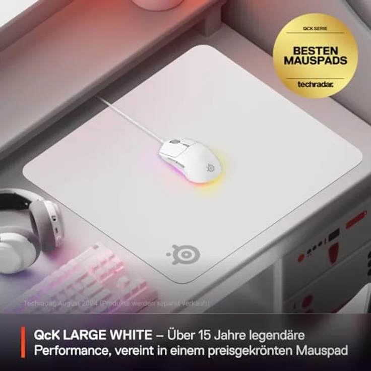 SteelSeries QcK L White, Gaming Mausmatte in Weiss mit optimalen Gleiteigenschaften und rutschfester Gummibeschichtung, 450x400 mm – Bild 2