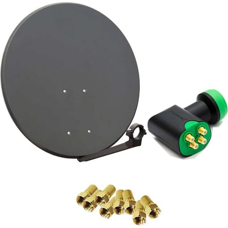 PremiumX PXS80 SAT Anlage, 80cm Antenne in Anthrazit mit GreenDiamond Quad LNB und 8x F-Stecker, Digital | HDTV | 4K tauglich