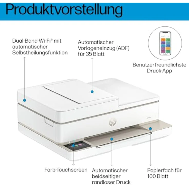 HP ENVY 6520e, Multifunktionsdrucker mit 6 Monaten gratis HP Instant Ink, Wi-Fi, Mobiler Faxversand, Touchscreen, inkl. automatischem Vorlageneinzug - Schwarz – Bild 3