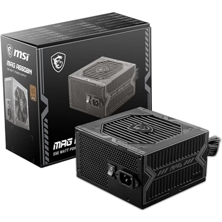 MSI MAG A550BN Netzteil, 80 PLUS Bronze, 550 Watt, ATX 2.4, geräuschoptimierter Lüfter, zwei PCIe-Anschlüsse – Bild 1