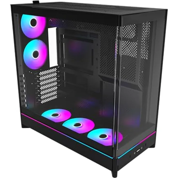 Montech HS02 PRO, ATX Mid-Tower PC-Gehäuse mit 5x ARGB PWM Lüftern, High-Airflow und reversiblem Design, gehärtete Glasfront, vertikale GPU-Option