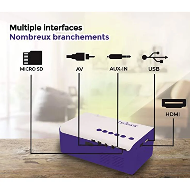 Lexibook PRJ150 Mini HD Videoprojektor, Heimkino, HDMI/USB/AV/Micro SD-Konnektivität, blau/weiß – Bild 4