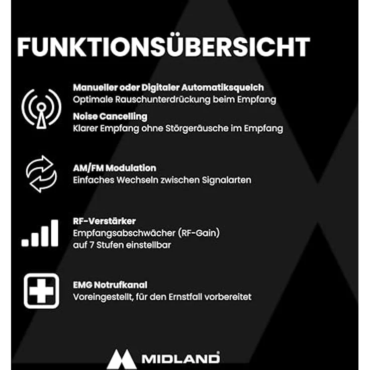 Midland 28 CB C1563, CB-Funkgerät mit 2"-LCD-Display, digitaler Rauschsperre und 12/24 V-Versorgung, sieben Farben wählbar – Bild 3