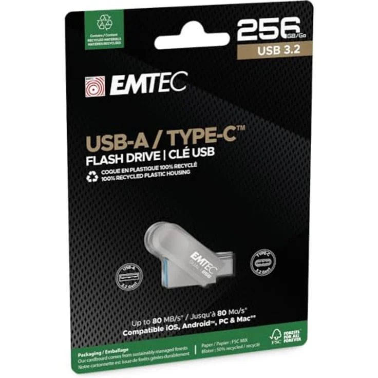 Emtec USB3.2 Typ-C Dual D280, 256 GB USB-Stick mit drehbarem Design für Laptops, Tablets und Smartphones – Bild 3