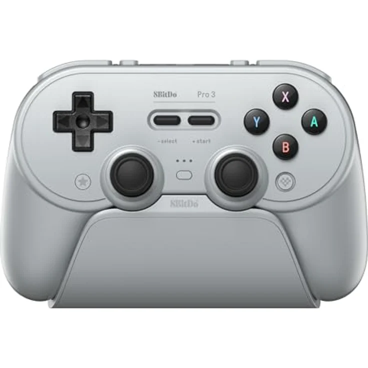 8Bitdo Pro 3 Bluetooth Controller, Multiplattform-kompatibel für Switch/Switch 2, TMR Joysticks, swappable ABXY Buttons, Pro Back Buttons, integrierte Ladestation - Grau – Bild 1