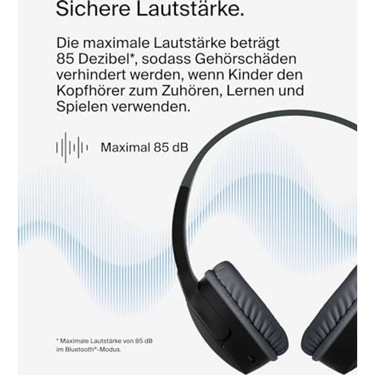 Belkin SoundForm Mini kabelloser Kinderkopfhörer mit integriertem Mikrofon und lustigen Aufklebern, 30 Std. Wiedergabe – Over-Ear-Kopfhörer für Unterricht, Ferien, iPhone, iPad, Galaxy – Schwarz – Bild 2