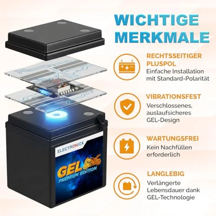 Electronicx Extreme Edition GEL Motorradbatterie 7Ah 12V, wartungsfrei, rüttelfest, auslaufsicher für Motorrad, Roller und Quad – Bild 3