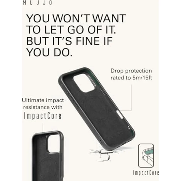 Mujjo Leather Shield Case iPhone 16 Pro Max Schwarz - Impactcore-Technologie, Magsafe-Leistung, europäisches Leder – Bild 3