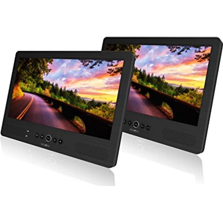 Reflexion DVD1052 Twin Monitor mit 25,7 cm (10,1 Zoll) DVD-Player (Auto Kopfstützenmontage, Autoreiseset, USB, SD/MMC, Kopfhörerausgang, Fernbedienung, 12V Adapter) schwarz - Preisvergleich