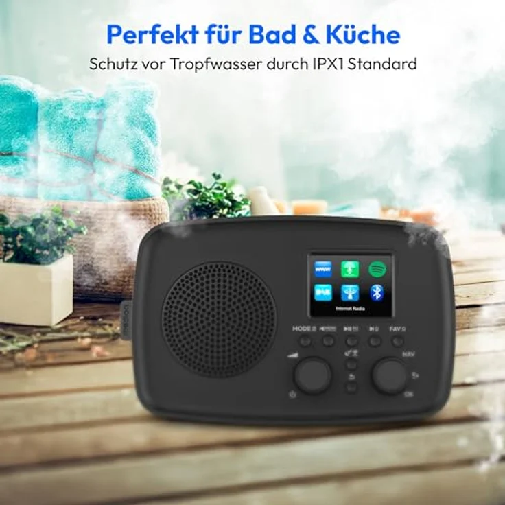 MEDION Internetradio IRE-1, DAB+ & WLAN, Bluetooth, spritzwassergeschützt, mit Wecker und Spotify Connect, schwarz – Bild 5