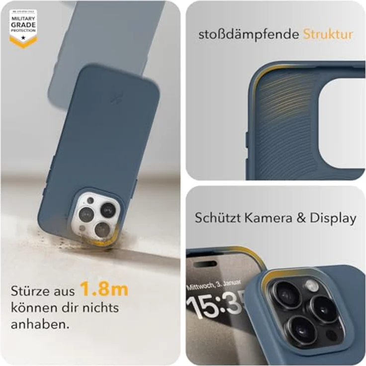 Woodcessories BioCase - Magnetische Handyhülle für iPhone 16 Pro kompatibel mit MagSafe, Hülle mit Magnet Navy blau - Nachhaltig aus Pflanzen – Bild 4