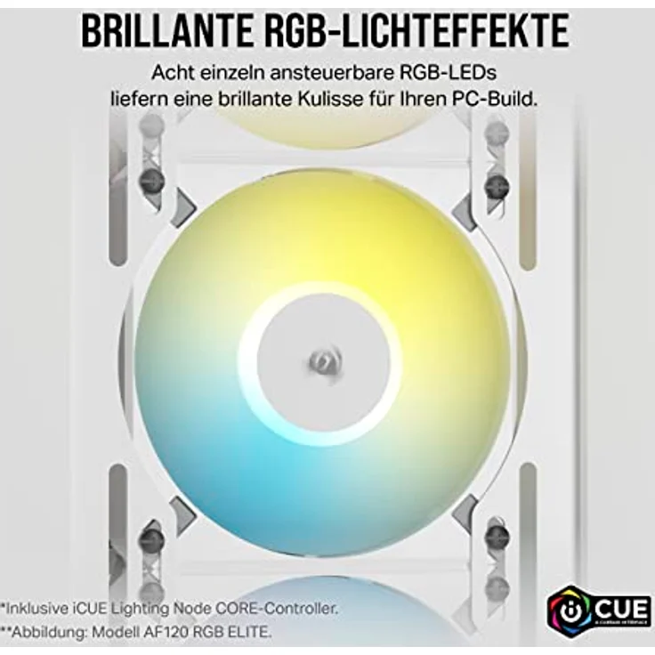 Corsair AF120 RGB Slim, 120-mm-PWM-Lüftersatz Mit Dynamischem Lager - Dünnes Profil Für Kleine Gehäuse - Bis zu 2000 U/min - 8 Adressierbare RGB-LEDs - Doppelpack Mit Lighting Node CORE - Weiß – Bild 5