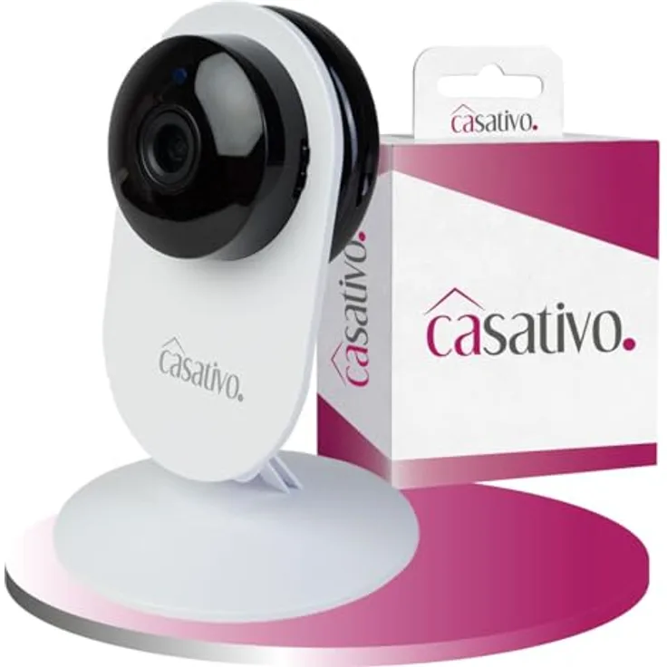 Casativo Full-HD-IP-Überwachungskamera mit Nachtsicht, 135° Weitwinkel, WLAN, Zwei-Wege-Audio & Bewegungserkennung, weiß