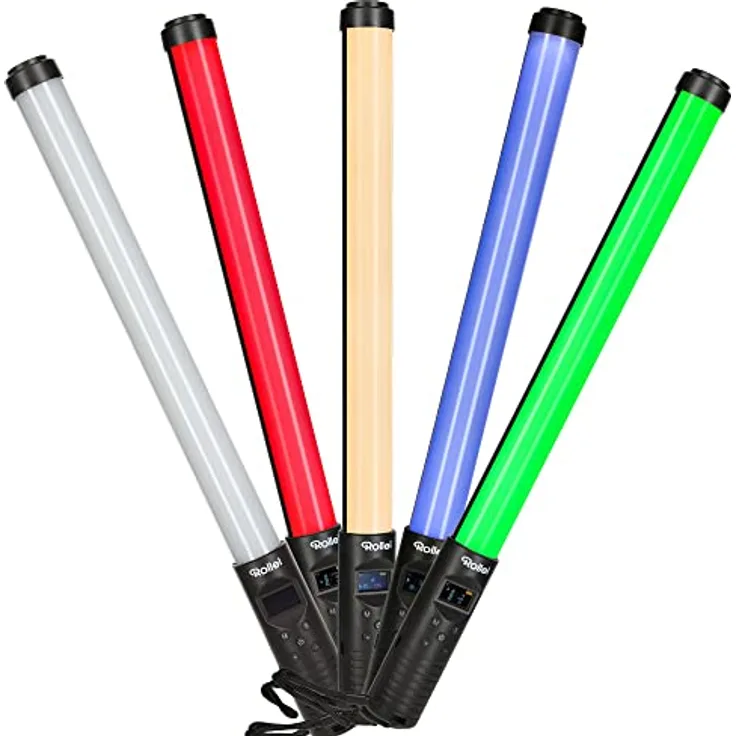 Rollei Lumis Glow RGB LED Stablicht, Leuchtstab mit 256 Farbnuancen und 7 Lichteffekte. Mobile Foto-Leuchte ideal für die Protrait-Fotografie und Lightpainting. 114 LED leisten 1100 lx (5500 K, 100%)