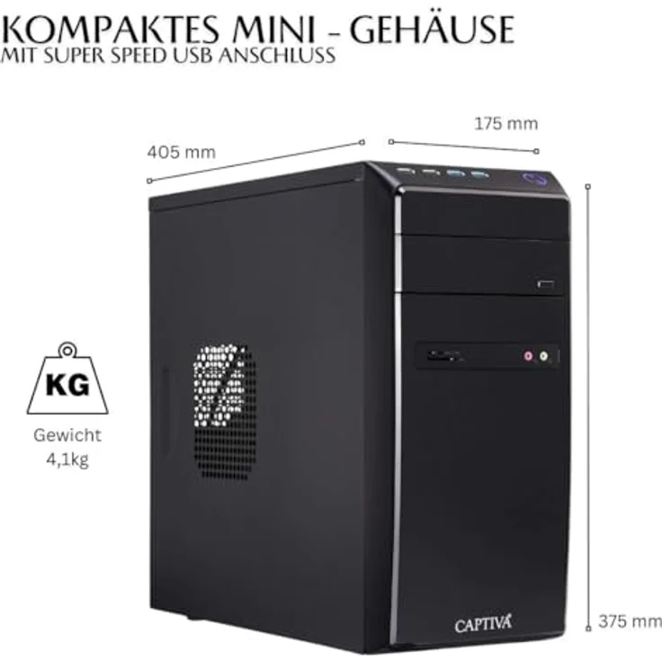 Captiva Power-Starter I80-353, Desktop-PC mit Intel Core i3-14100, 16 GB RAM, 1 TB M.2 SSD, UHD Graphics, Schwarz – Bild 2
