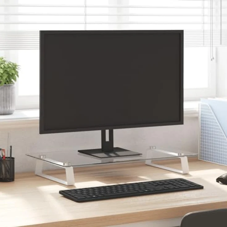 vidaXL Monitorständer, Monitorerhöhung mit Stauraum, ergonomisches Design aus Hartglas und Metall, Weiß 60x35x8cm – Bild 2
