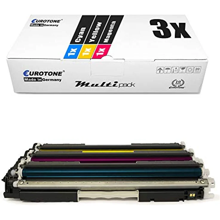 Eurotone 3X kompatibler Toner für HP Laserjet Pro 100 MFP, 3er Set in Cyan, Magenta und Gelb, je 1.000 Seiten, CE311A, CE312A, CE313A – Bild 1