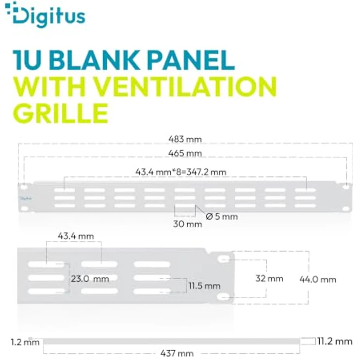 DIGITUS 19 Zoll Blindabdeckung mit Lüftungsschlitzen, 1HE, Grau für optimierte Luftzirkulation – Bild 2