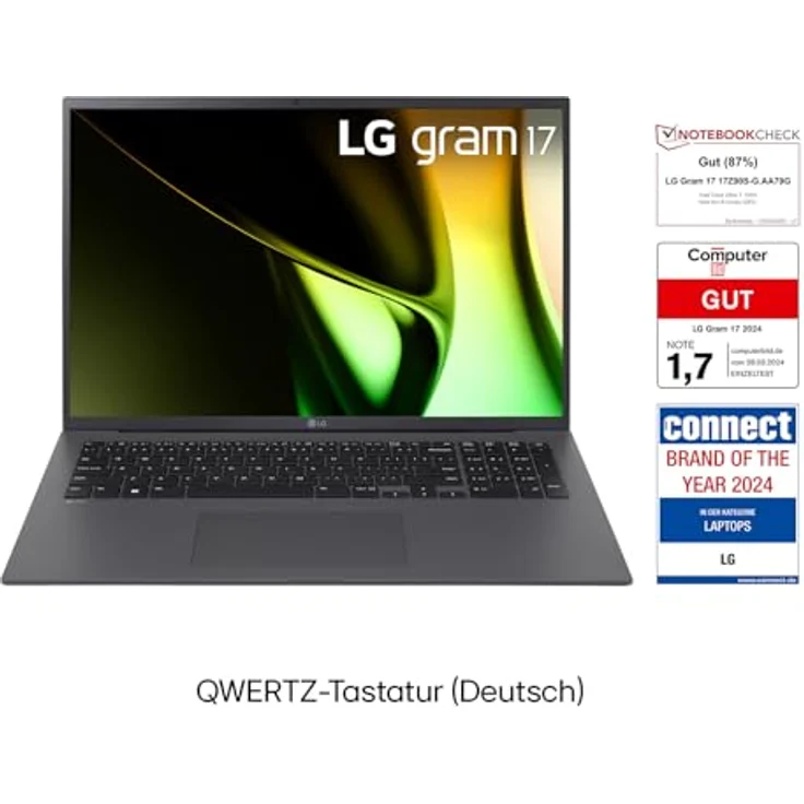 2024 LG gram 17 Zoll Notebook - 1350g Intel Core Ultra7 Laptop (32GB RAM, 2TB Dual SSD, 21,5h Akkulaufzeit, IPS Panel Anti-Glare Display, Win 11 Home) - Grau – Bild 2