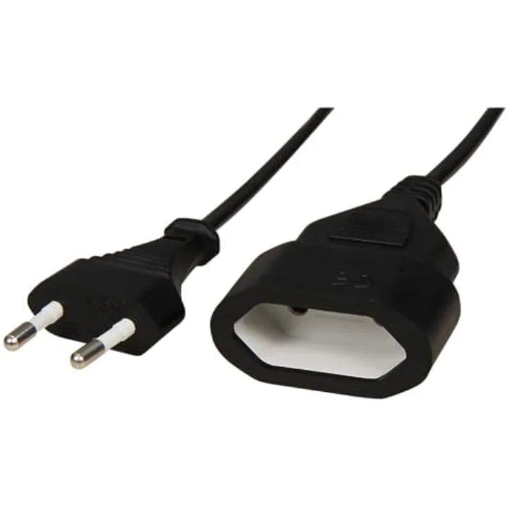 MC Power Netzkabel Verlängerungskabel 2 Meter, Eurostecker - Euro-Kupplung Typ-C, hohe Belastbarkeit bis 2,5A, schwarz