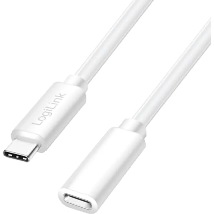 Logilink CU0220 - USB 2.0 Typ-C Verlängerungskabel mit PD Unterstützung, Weiß, 1m Kabellänge