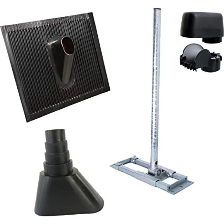 Premium X Deluxe X130-48 Dachsparrenhalter, 130 cm Mast Sparren-Halterung für Sat-Antenne, feuerverzinkter Stahl, schwarz, mit Aluminium-Dach-Abdeckung und Gummitülle – Bild 1