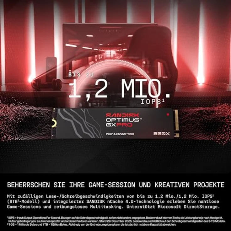 SANDISK Optimus™ GX PRO 850X NVMe™ SSD, 1 TB, PCIe 4.0, interne Festplatte für Gaming und kreative Anwendungen – Bild 2