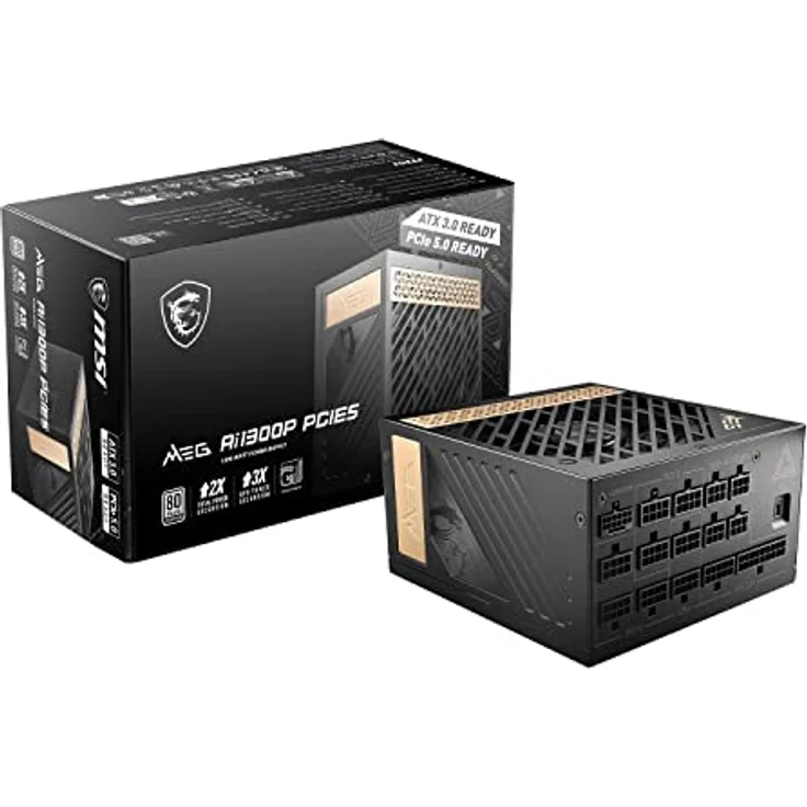 MSI MEG Ai1300P PCIE5 Netzteil, EU Stecker, 1300W, 80 Plus Platinum, vollmodularer ATX 3.0, unterstützt PCIe 5.0 GPU, japanische Kondensatoren, Gaming Intelligence, ummantelte Kabel, 10 Jahre Garantie – Bild 1