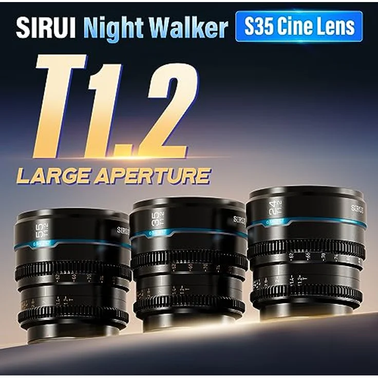 SIRUI Night Walker 3er-Set Manuelles Kinoobjektiv 24mm, 35mm & 55mm T1.2 für MFT-Mount, Schwarz, optimiert für niedrige Lichtverhältnisse und hohe optische Leistung – Bild 4