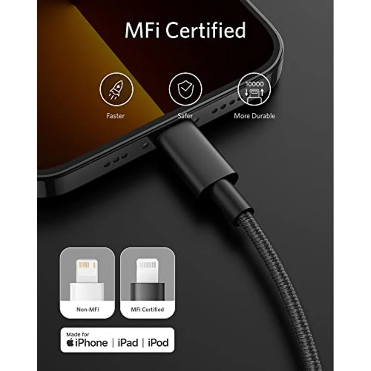 Anker 331 USB-C to Lightning Cable (Nylon), 3 m, schwarz (A8624011) – Bild 4