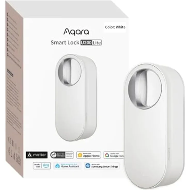 Aqara Smart Lock U200 Lite, Elektrisches Türschloss mit Matter über Thread, Aufladbarem Akku, Leisem Modus, Kompatibel mit Apple Home, Home Assistant, Google Home, Alexa, Weiß