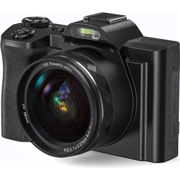 INF Digitalkamera 5K 48MP mit 16-fach Zoom, 3,5 Zoll Bildschirm, Autofokus und Anti-Shake, schwarz