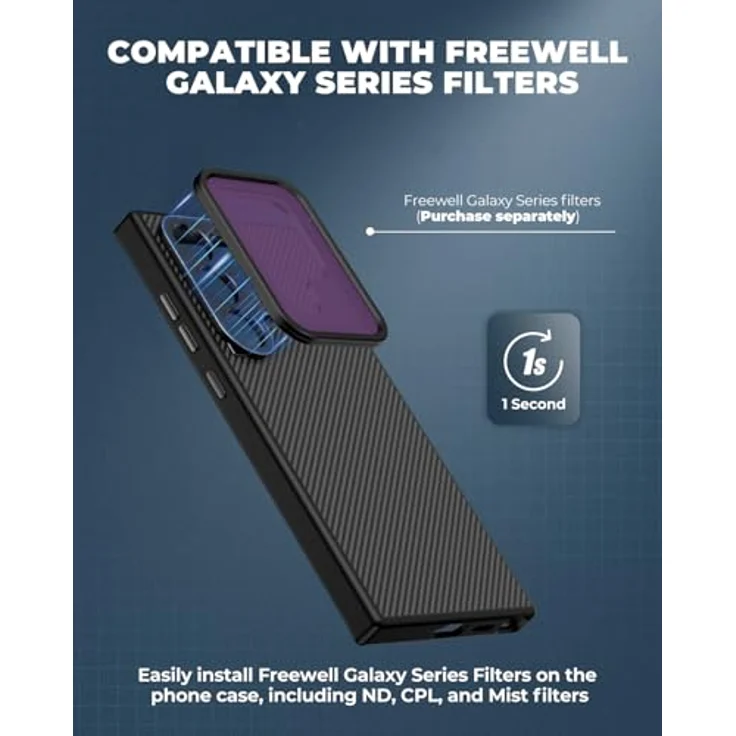 Freewell Pro Filmmaker Case für Samsung Galaxy S24 Ultra, Smartphone Hülle mit Magnetfilter-Integration, 17-mm-Objektivanschluss, Schwarz – Bild 3