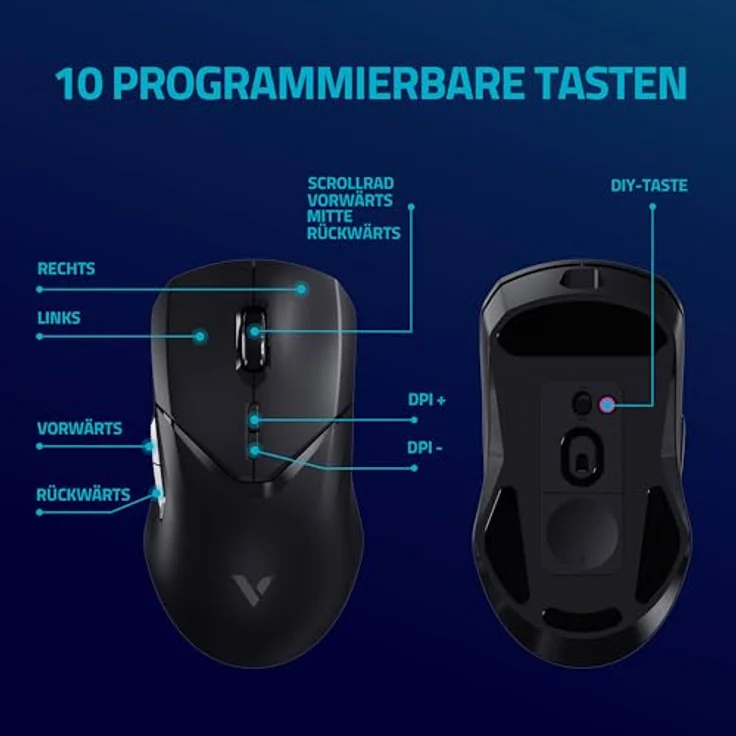 Rapoo VT9PRO kabellose 2,4 GHz Gaming-Maus mit 26000 DPI Sensor, 50 G Beschleunigung, 650 IPS, bis zu 160h Akkulaufzeit - Schwarz – Bild 4