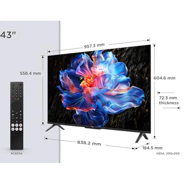 TCL 43V6C 43 Zoll Direct LED TV, 4K HDR Fernseher, Smart TV mit Google TV (Dolby Audio, Motion Clarity) – Bild 2