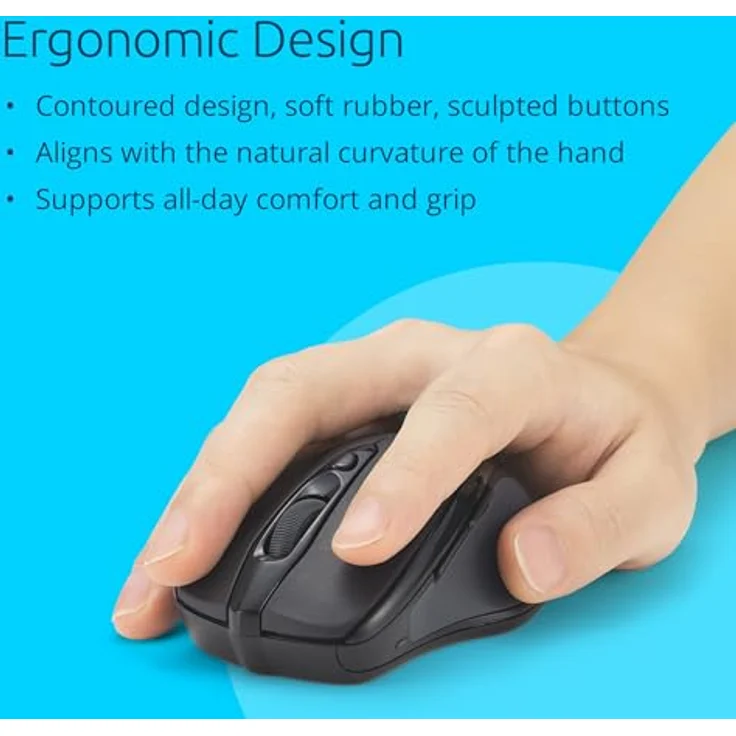 Kensington MY310 EQ Maus, kabellose PC-Maus, mittelgroß, mit klickbarem Scrollrad, 59 % recycelter Kunststoff, Schwarz – Bild 3