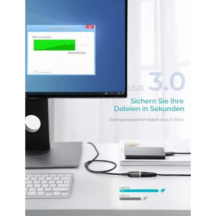 AINOPE USB 3.0 Verlängerungskabel 2 Stück, 1M, A Stecker auf A Buchse, Aluminiumstecker, Nylon Stoffmantel, Schnellladung & Datensynchronisation für Kartenlesegerät, Tastatur, Drucker, Scanner, Kamera – Bild 3