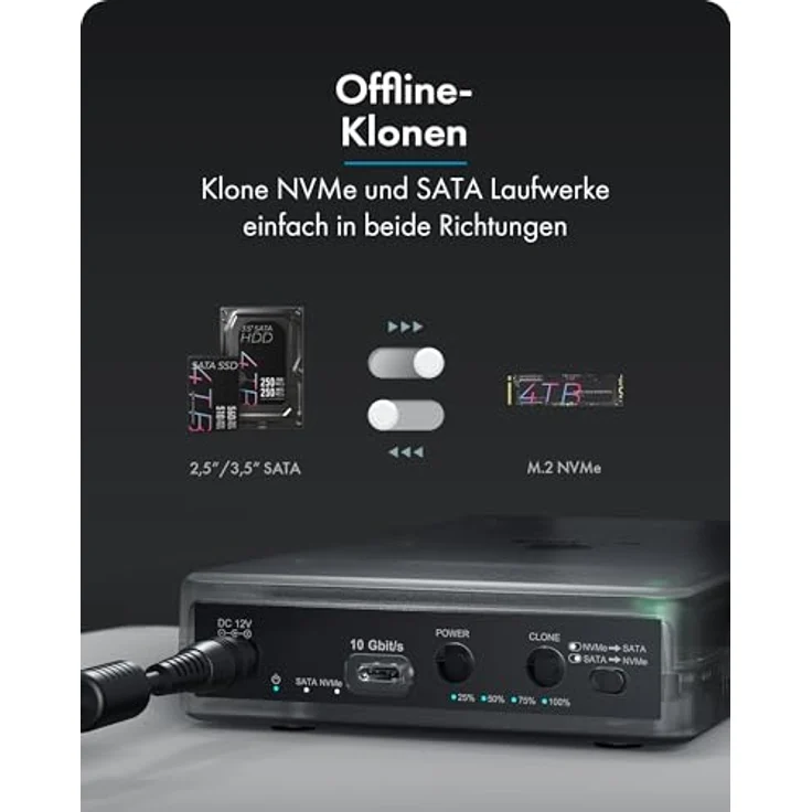 ICY BOX IB-3882 Spade Clone, Klon- und Dockingstation für M.2 NVMe und SATA Laufwerke, schwarz, USB 3.2 Gen 2, 10 Gbps, Offline-Klonfunktion – Bild 4