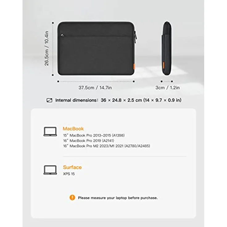 Inateck Laptoptasche Hülle Kompatibel mit 16 Zoll MacBook Pro M3/M2/M1 Pro/Max A2991 A2780 A2485 A2141 2023-2019, 15 Zoll Surface Book 2/XPS 15 Notebook Sleeve Schutzhülle Case, Schwarz - Preisvergleich – Bild 2