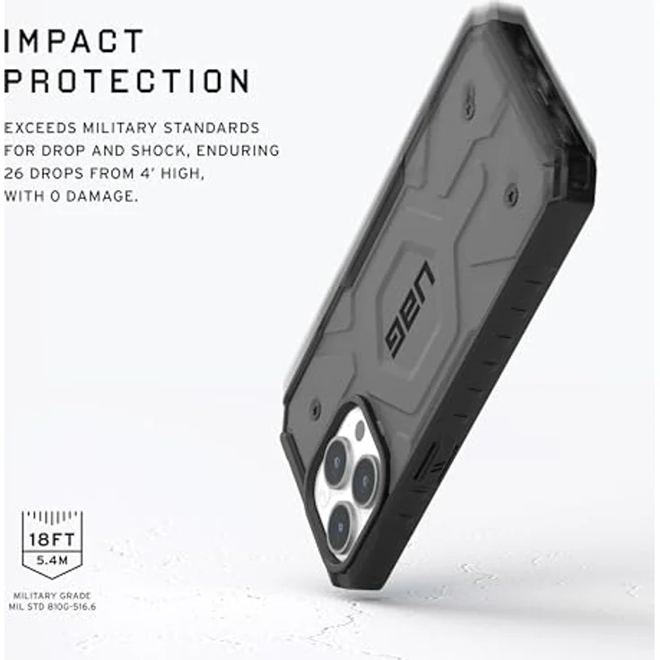 URBAN ARMOR GEAR Pathfinder Hülle kompatibel mit Apple iPhone 15 Pro Case [Wireless Charging/Magnetisches Aufladen kompatibel, Fallschutz nach Militärstandard] Silber – Bild 3