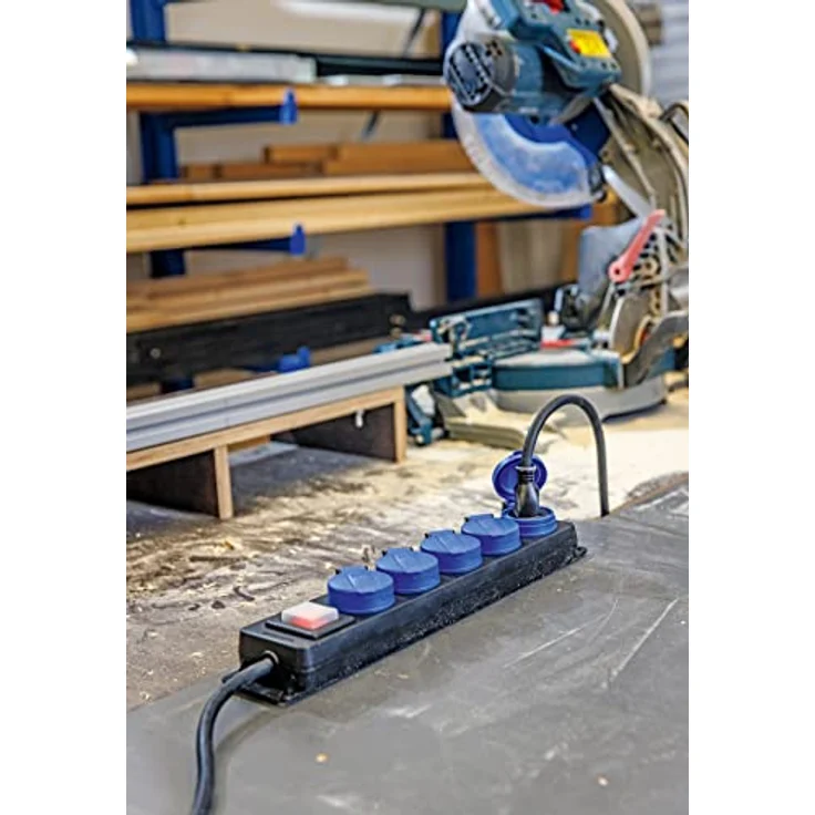 as - Schwabe 5-fach Verteilersteckdosenleiste mit Schalter – Schuko-Steckdosen im Mehrfachstecker mit 1,5 m Leitung – Steckdosenleiste für Baustellen geeignet- IP44 - Schwarz I 38609 – Bild 6