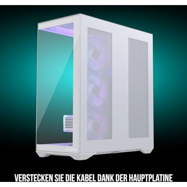 Modecom Volcano Space XL ARGB Full Tower 5F, weißes Gaming PC Gehäuse mit 5 ARGB Lüftern, gehärtetem Glas und Wasserkühlungssupport – Bild 7