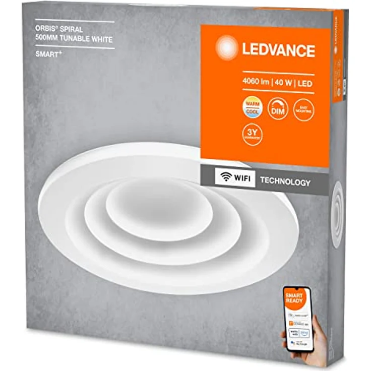 LEDVANCE SMART+ WIFI ORBIS CYLINDER Smarte LED Wand-und Deckenleuchte für Innen mit WiFi Technologie, Lichtfarbe änderbar (3000K-6500K), Weiss, 500mm, Kompatibel mit Google und Alexa Voice Control – Bild 3