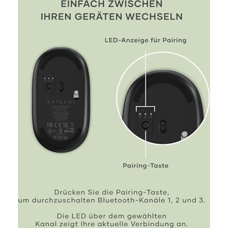 Satechi OntheGo Bluetooth Wireless Mouse, kabellose Maus mit modernem Design, Schwarz, Multi-Device-Unterstützung bis zu 3 Geräten, einstellbare DPI von 800 bis 2400, USB-C-Ladeanschluss – Bild 7