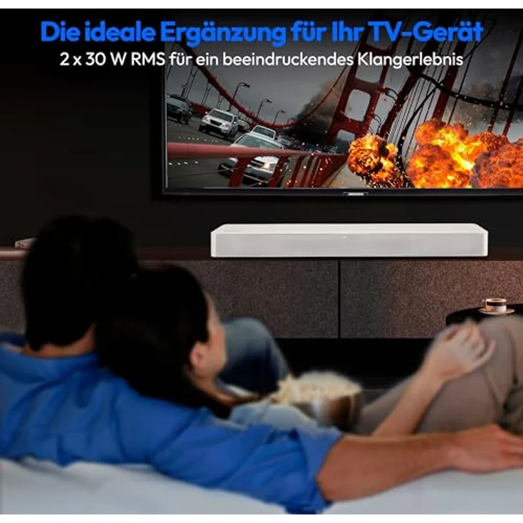MEDION P61155 2.0 Soundbar, Bluetooth mit Fernbedienung, HDMI (ARC), 2 x 30 W RMS, weiß – Bild 5