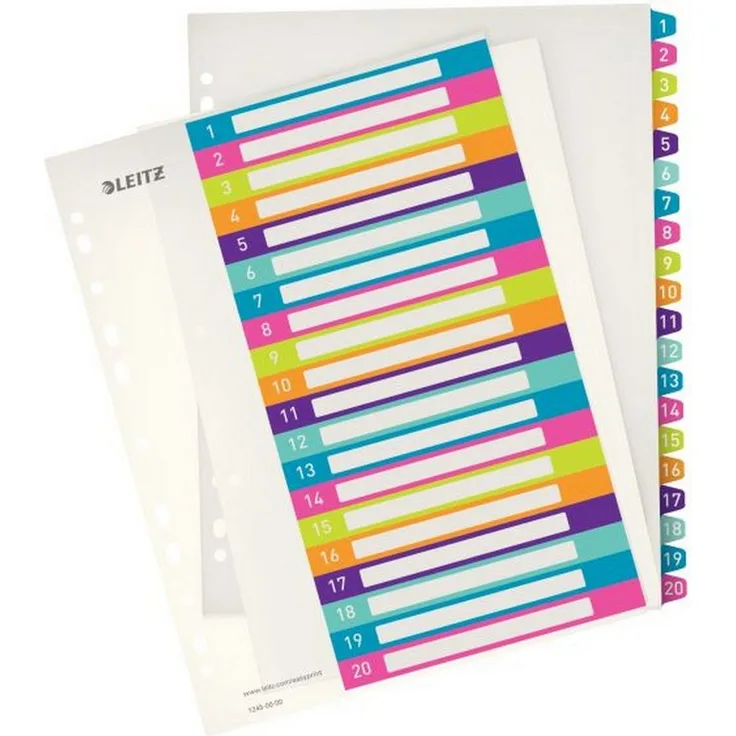ESSELTE Aktenordner, Leitz Plastikregister WOW 1-20, extra breit, farbig