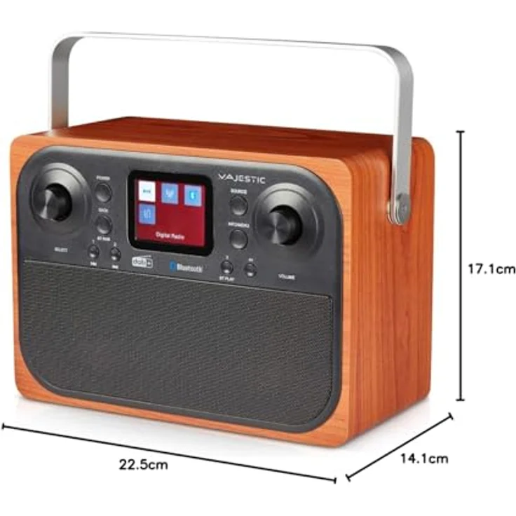 Majestic RT-197 DAB Radio Digitaluhr, DAB+, FM, Bluetooth, TFT-Display, Schwarz/Braun Holz – Bild 5